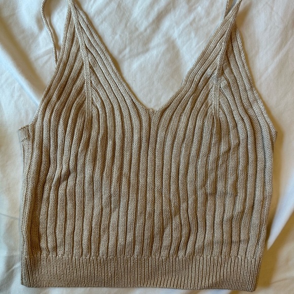 SHEIN Tan Ribbed Crop Camisole - Picture 1 of 3